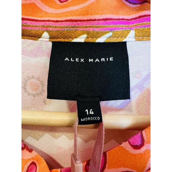 Alex Marie Wren Banded Collar Dress Size 14 Long Sleeves A-Line Button Front - Picture 10 of 12